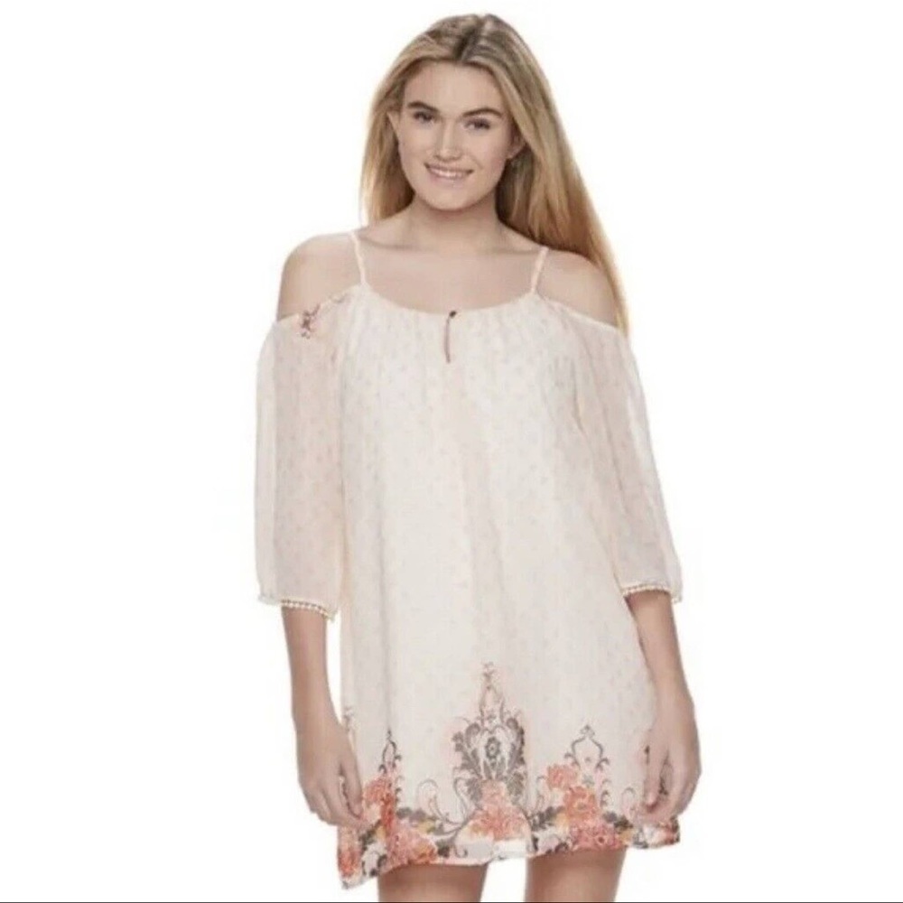 Lily Rose Boho Overlay Floral Cold Shoulder Shift Dress​